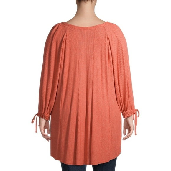 Terra & Sky Plus Size Ribbed Babydoll Henley Top Size 0x Orange Saffron HEATHER - Picture 4 of 8